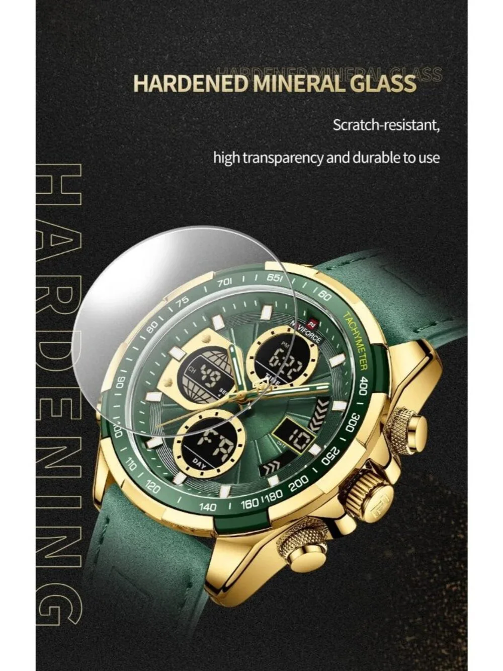 Men's Green And Gold Analog Quartz Waterproof Chronograph Stylish Casual Watch
